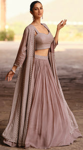 Designer light shaded with detailed embroidery Shrug Style indo western Lehenga for all occassion